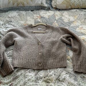 Smartwool Cropped Taupe Ribbed Button-Front Cardigan